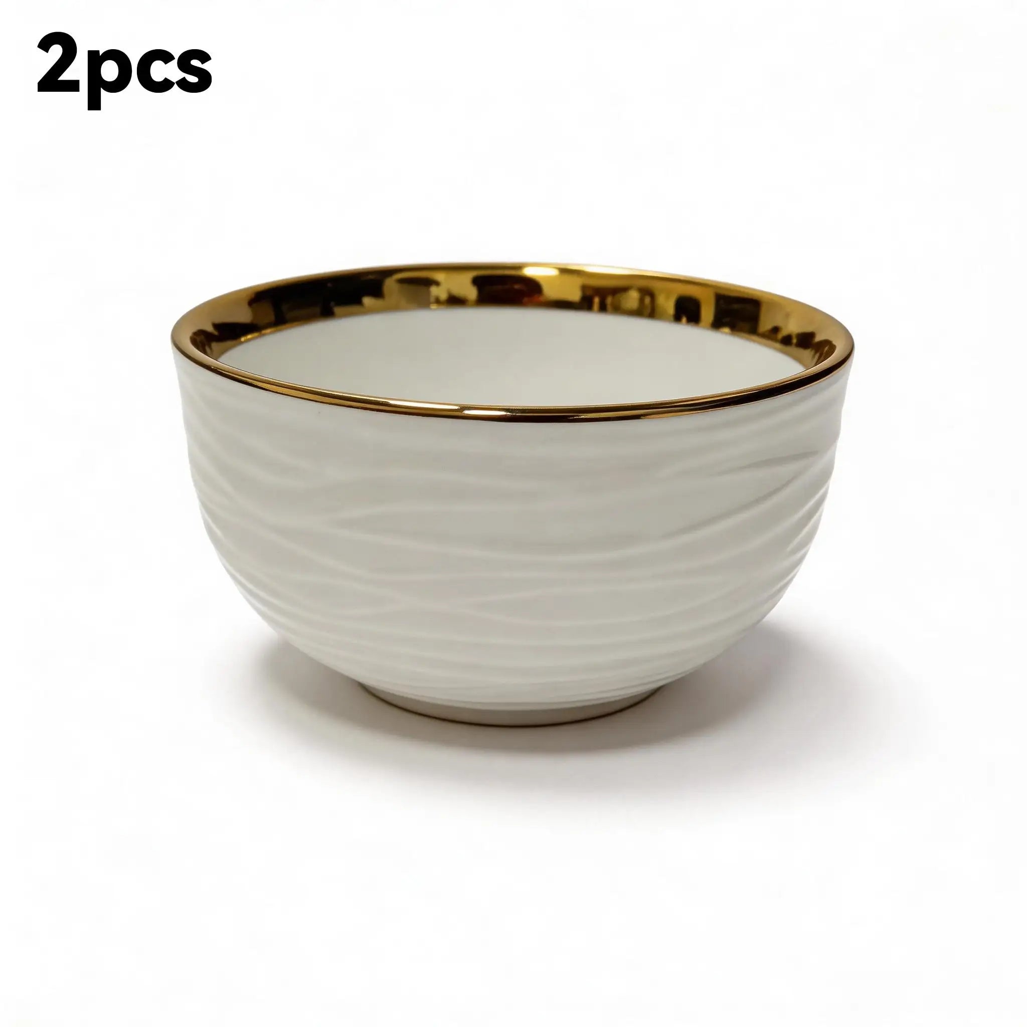 2/4/6One Pack 11.43cm Ceramic bowl set，Light luxury and elegance gold side stripe design，Reusable bowl、Oatmeal bowl、Pasta bowl、F