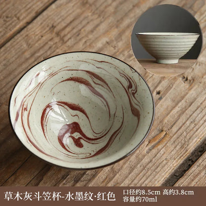 1 PCS Antique Plant Ash Porcelain Teacup Travel Ceramic Tea Bowl Anti Scaling Handmade Cone Cup Retro Meditation Cup Teaset 70ml