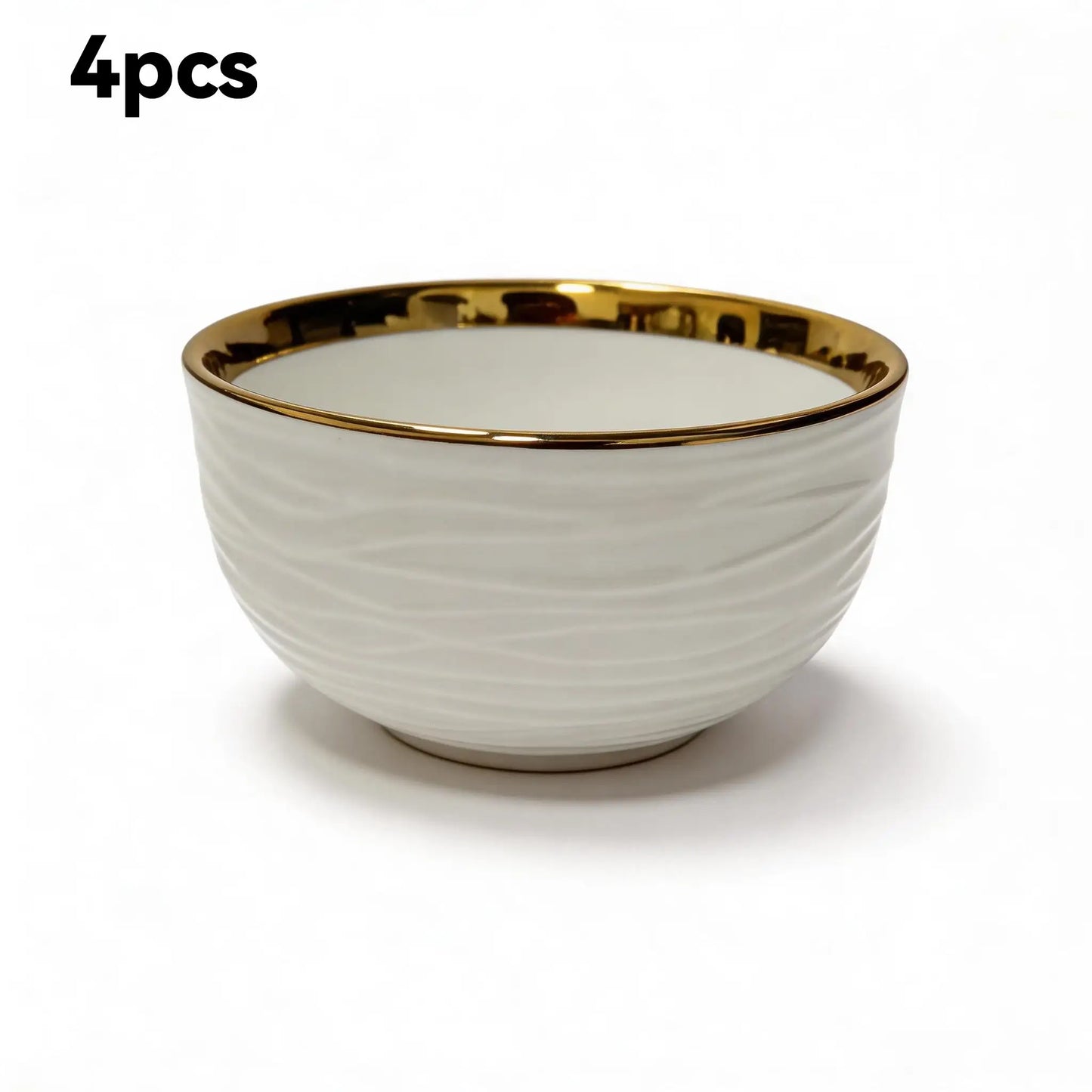 2/4/6One Pack 11.43cm Ceramic bowl set，Light luxury and elegance gold side stripe design，Reusable bowl、Oatmeal bowl、Pasta bowl、F