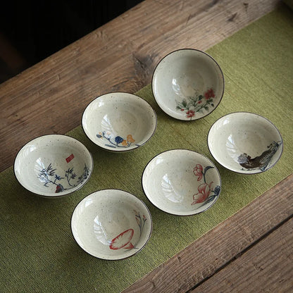 1 PCS Antique Plant Ash Porcelain Teacup Travel Ceramic Tea Bowl Anti Scaling Handmade Cone Cup Retro Meditation Cup Teaset 70ml
