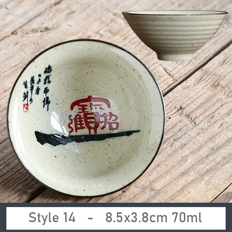1 PCS Antique Plant Ash Porcelain Teacup Travel Ceramic Tea Bowl Anti Scaling Handmade Cone Cup Retro Meditation Cup Teaset 70ml