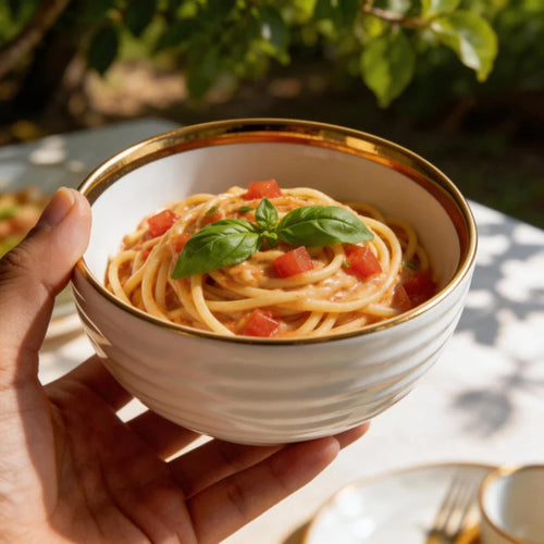 2/4/6One Pack 11.43cm Ceramic bowl set，Light luxury and elegance gold side stripe design，Reusable bowl、Oatmeal bowl、Pasta bowl、F