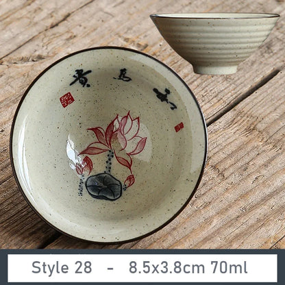 1 PCS Antique Plant Ash Porcelain Teacup Travel Ceramic Tea Bowl Anti Scaling Handmade Cone Cup Retro Meditation Cup Teaset 70ml