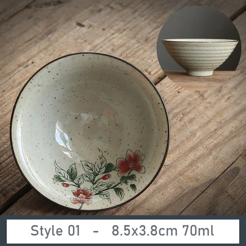 1 PCS Antique Plant Ash Porcelain Teacup Travel Ceramic Tea Bowl Anti Scaling Handmade Cone Cup Retro Meditation Cup Teaset 70ml