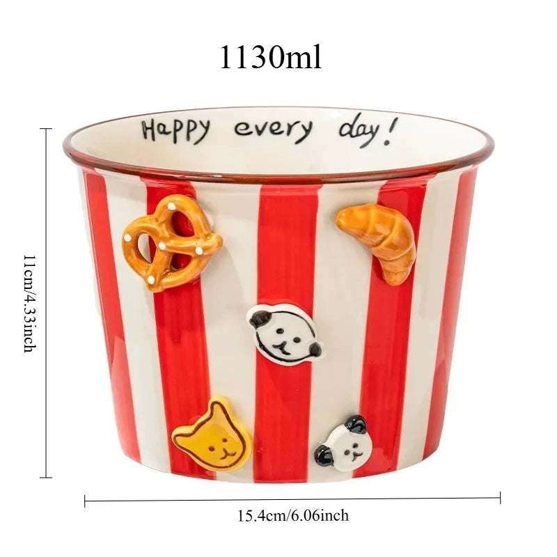 1PC 1130ml Gift Box Packaging  Ceramic Snack Household Soup Bowls Noodle Snacks, Fried Chicken, French Fries, Buckets, Popcorn