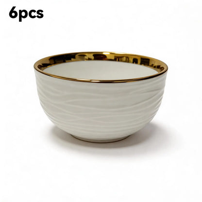 2/4/6One Pack 11.43cm Ceramic bowl set，Light luxury and elegance gold side stripe design，Reusable bowl、Oatmeal bowl、Pasta bowl、F