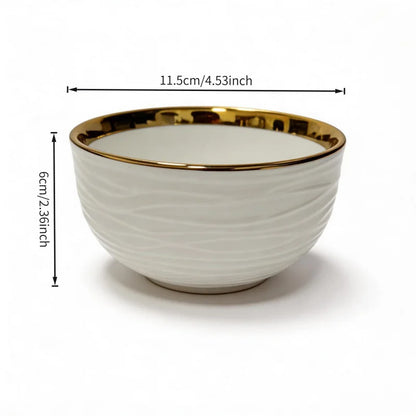2/4/6One Pack 11.43cm Ceramic bowl set，Light luxury and elegance gold side stripe design，Reusable bowl、Oatmeal bowl、Pasta bowl、F