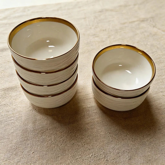 2/4/6One Pack 11.43cm Ceramic bowl set，Light luxury and elegance gold side stripe design，Reusable bowl、Oatmeal bowl、Pasta bowl、F