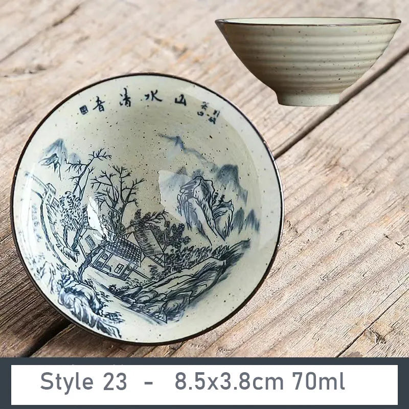 1 PCS Antique Plant Ash Porcelain Teacup Travel Ceramic Tea Bowl Anti Scaling Handmade Cone Cup Retro Meditation Cup Teaset 70ml