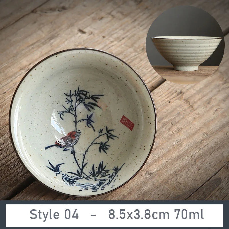 1 PCS Antique Plant Ash Porcelain Teacup Travel Ceramic Tea Bowl Anti Scaling Handmade Cone Cup Retro Meditation Cup Teaset 70ml