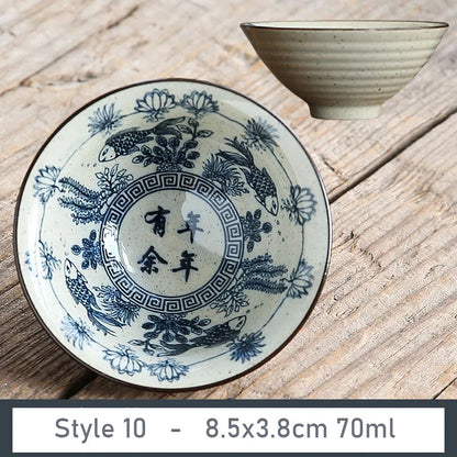 1 PCS Antique Plant Ash Porcelain Teacup Travel Ceramic Tea Bowl Anti Scaling Handmade Cone Cup Retro Meditation Cup Teaset 70ml