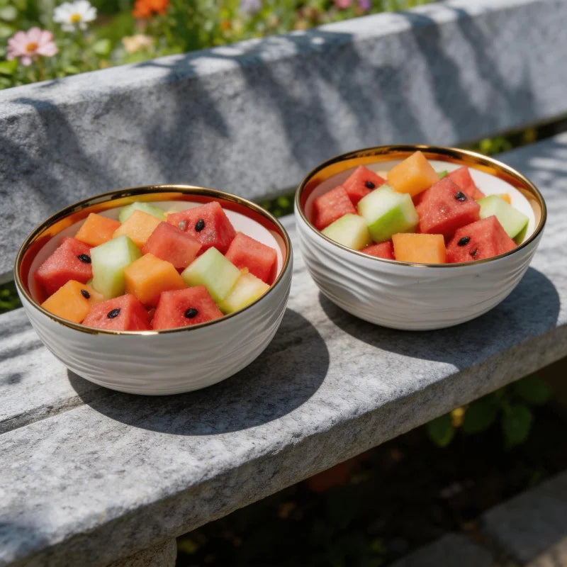 2/4/6One Pack 11.43cm Ceramic bowl set，Light luxury and elegance gold side stripe design，Reusable bowl、Oatmeal bowl、Pasta bowl、F