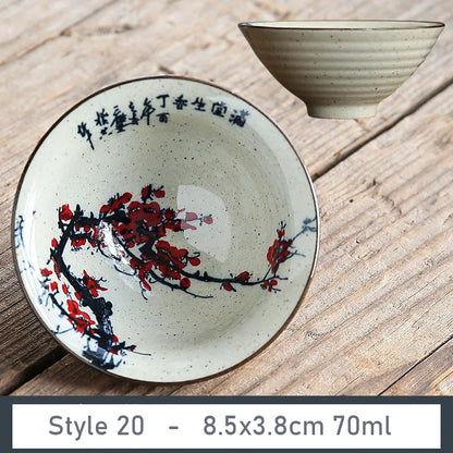 1 PCS Antique Plant Ash Porcelain Teacup Travel Ceramic Tea Bowl Anti Scaling Handmade Cone Cup Retro Meditation Cup Teaset 70ml