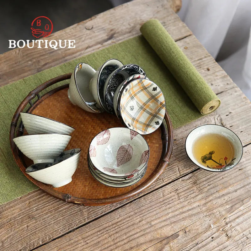 1 PCS Antique Plant Ash Porcelain Teacup Travel Ceramic Tea Bowl Anti Scaling Handmade Cone Cup Retro Meditation Cup Teaset 70ml