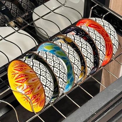 6-Piece Handmade Bohemian Ceramic Bowls Set 4.72 Inch Microwave And Dishwasher Safe for Cereal Ice Cream Pasta Optional Gift Box