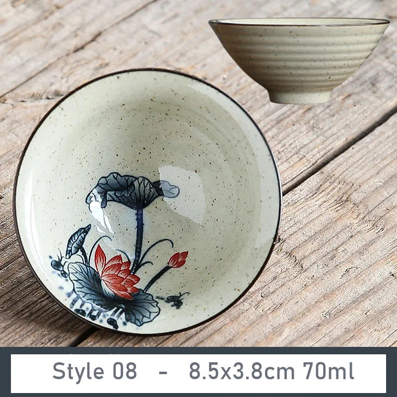 1 PCS Antique Plant Ash Porcelain Teacup Travel Ceramic Tea Bowl Anti Scaling Handmade Cone Cup Retro Meditation Cup Teaset 70ml